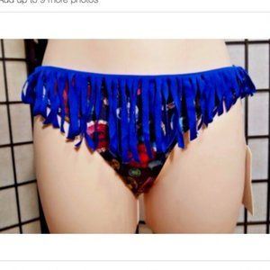 Lisa Kelly Swimsuit Bikini Bottom Blue Fringe Multi-color Women's XS Extra Small